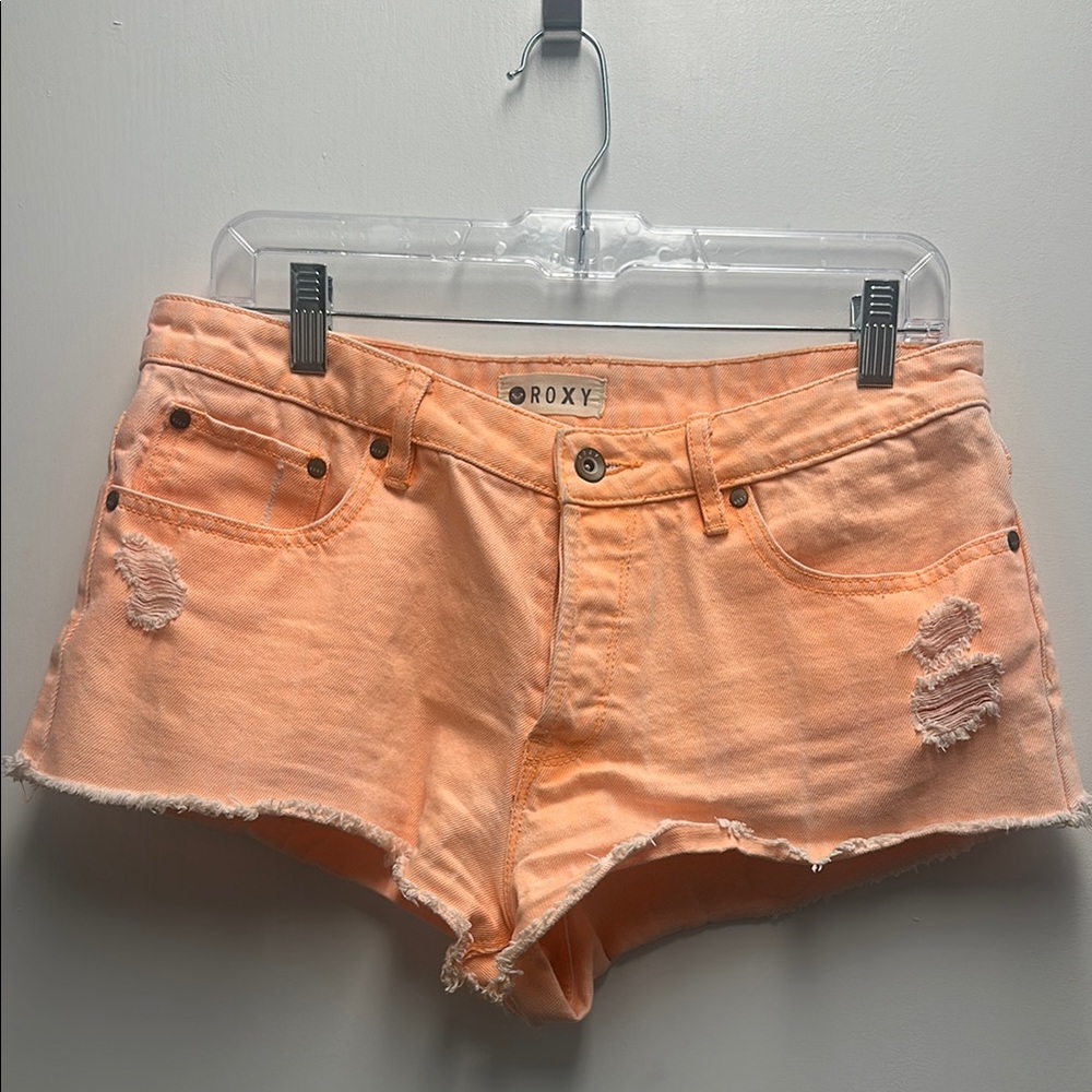 Roxy Women's Orange Distressed Denim Shorts